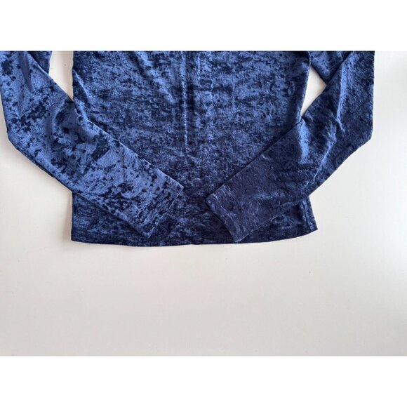 FRAME Navy Blue Scuro Crushed Velvet Long Sleeve Slim Fit Bodycon Top, Size M - Picture 5 of 8